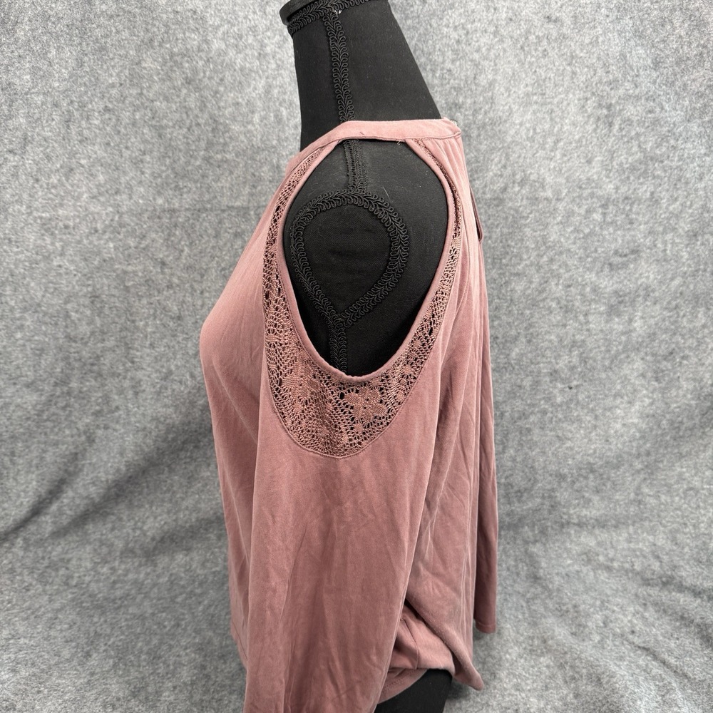Mudd Shirt Womens Large Cold Shoulder Mauve Blouse Y2K Long Sleeve Flowy Relaxed - Picture 5 of 14